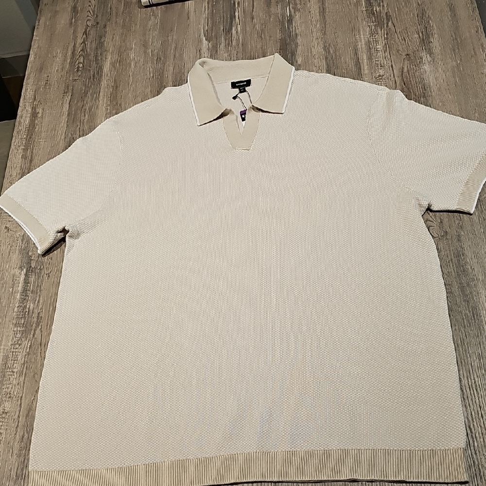 Express Men's Light Beige Polo Shirt